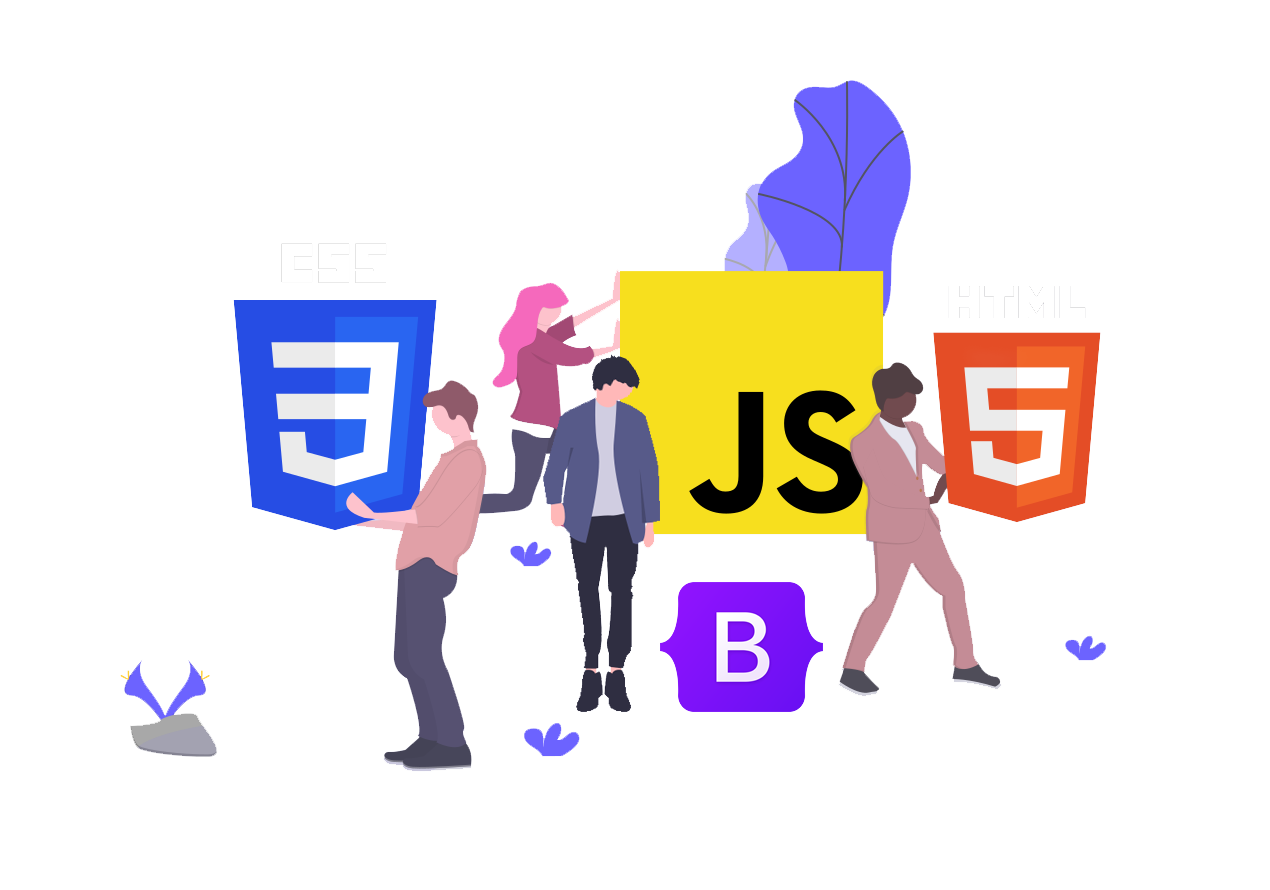 JS, HTML, CSS and Bootstrap logos
